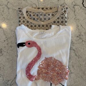 Crewcuts lot of 2 T-Shirts white with Flamingo and tan geometric girls 12